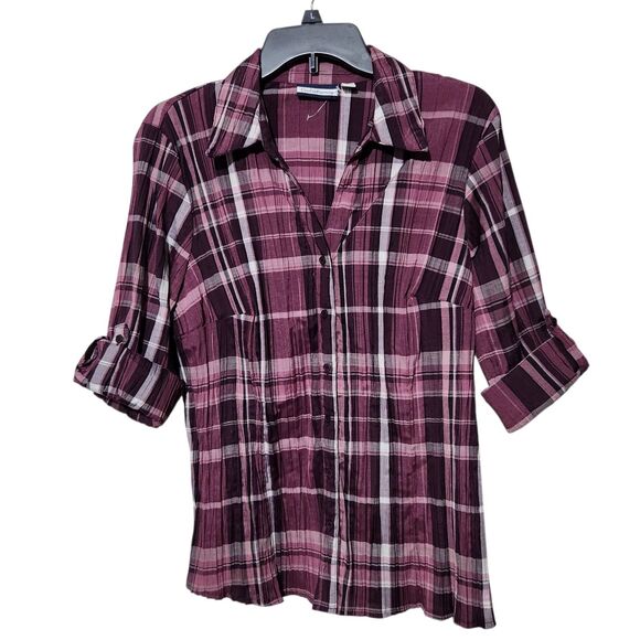 Croft Barrow Top Size XL Purple Roll Tab Sleeves Front Buttons - Picture 1 of 12